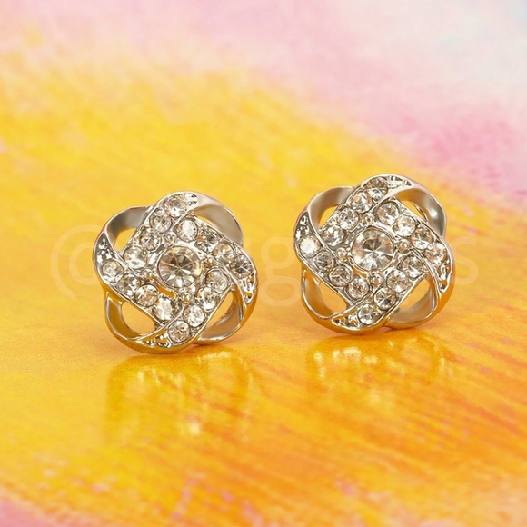 Silver Color Stud Earrings Faux Gem Stones - Picture 6 of 7